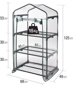 Serra 3  ripiani in acciaio e telo in pvc - 69x49x125 cm - verdelook